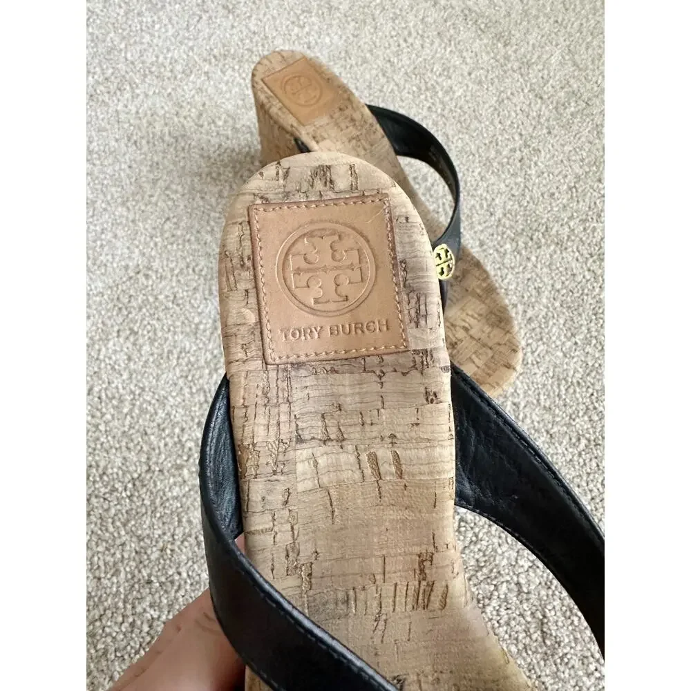 Tory Burch Cork Wedge Sandals In Black Size 9